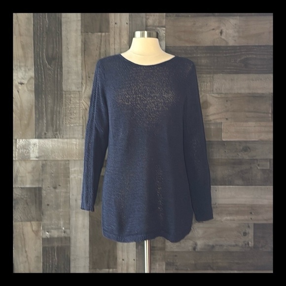 Rachel Zoe navy open knit sweater XLarge dark feminine gorpcore academia neutral - Picture 1 of 11